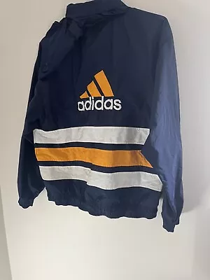 VINTAGE Adidas Windbreaker Mens Medium Navy Blue Lightweight Packable Hood • $15