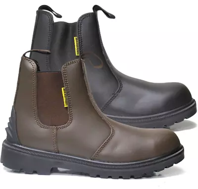 Mens Dealer Boots Chelsea Lightweight Leather Safety Work Steel Toe Cap Shoes Sz • £25.95