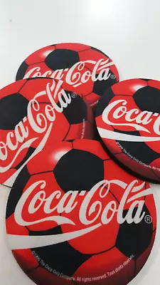 Vintage 1998 Coca Cola Coasters Set Of 4 Hard Foam/Soccer/Computer Expressions • $10