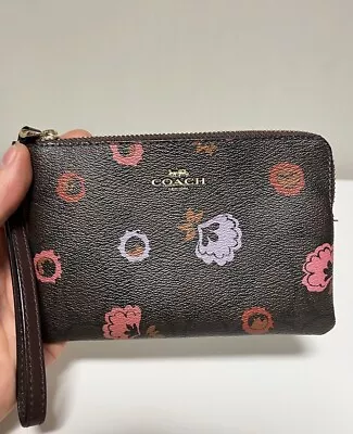 Coach Brown Wristlet With Floral Print Pink Purple - Coated Canvass • $38