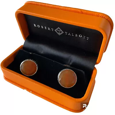 Robert Talbott Cuff Links Orange Sterling Silver NWOT $325 Circle Beveled • $125