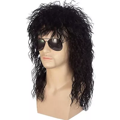 Black Long Curly Wig 70s 80s Mullet Wig Punk Heavy Metal Rock Cosplay For Men... • $27.56