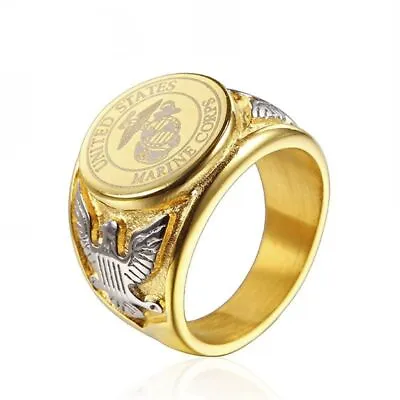 US Army Ring Stainless Steel United States Marine Corps Army Signet Gold Tone • $9.99