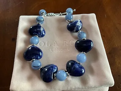 Lola Rose Sodalite Blue Gemstone Heart & Blue Lace Agate Bracelet • £23