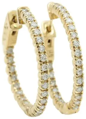 1.18 Carat Natural Diamonds In 14K Solid Yellow Gold Women Hoop Earrings • $1867.02