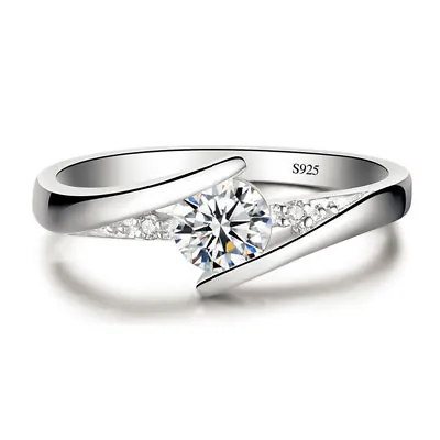 Women Silver Solitaire Zircon Engagement Ring Party Dress Rings Lover Mom Gift • $1.44