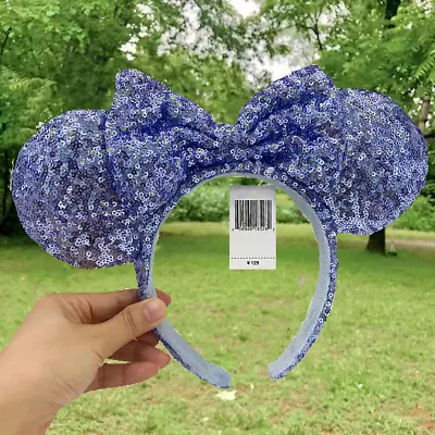 Minnie Mouse Ears Headband Disney Anniversary Rare Blue Sequins Bow 2023 Edition • $15.99