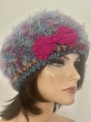 Hand Knits 2 Love Slouch Hat Beanie Cap Beret Bow Ombré Mohair Style  Designer • $62.10