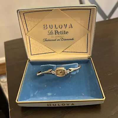 Bulova La Petite 23 Jewel Diamond Wristwatch Vintage W Box 10k White Rolled Gold • $35