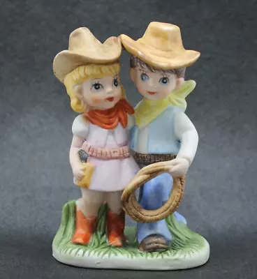 Vintage Cowboy & Cowgirl Couple Figurine Bisque Porcelain 4.75  Western Decor • $15