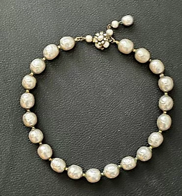 Vtg Signed Miriam Haskell Huge Faux Pearls Baroque Necklace Jewelry Gold Tone • $165