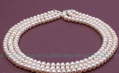 3 Rows Natural White South Sea Freshwater Cultured Shell Pearl Necklace18-20  • $8.50