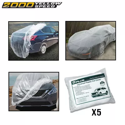 5 Pack Universal Rain Dust Garage Clear Plastic Disposable Car Cover Temporary  • $32.33