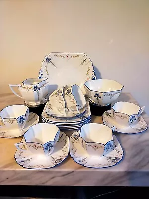 Shelley Blue Iris Queen Anne Shape 21 Piece Tea Service • £600