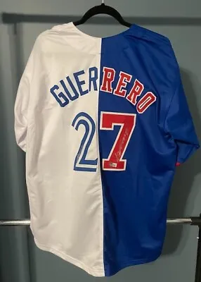 Vladimir Guerrero Jr. & Sr. Dual Autographed Jersey (Split Expos-Blue Jays) • $180