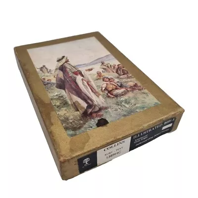 Vintage HOLY BIBLE ILLUSTRATED Leatheroid Bound King James Version Collins Boxed • £19.99
