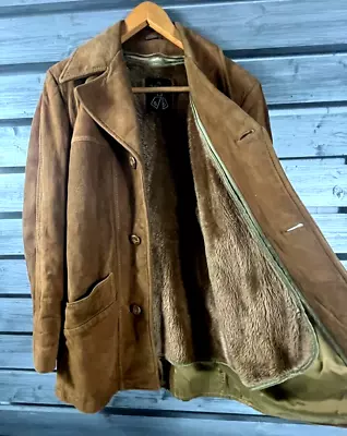 Vtg 70s Puritan Brown Suede Leather Faux Fur Lined Western Cowboy Jacket Mens 36 • $33.49