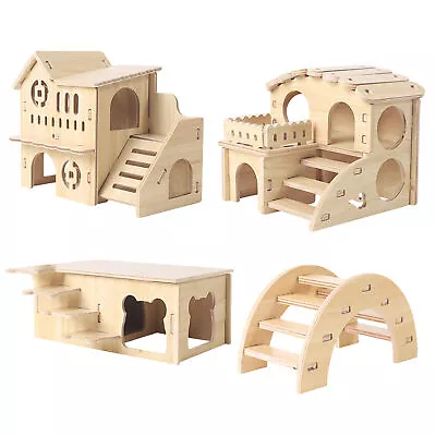 Wooden Hamster House Hideout Hut Double Layer Rat Hideaway Playing Exercise Toy • £7.39