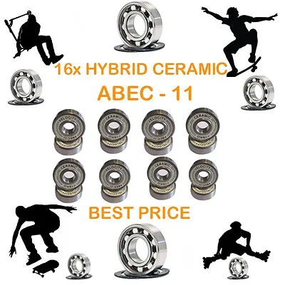 16 Precision Abec 11 Hybrid Ceramic Bearings Skate Inline Skateboard Scooter 9 • £44.99