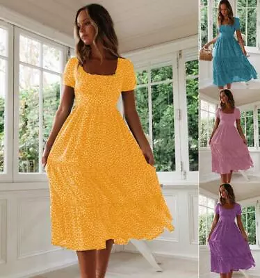 £8.59 • Buy Ladies Maxi Dresses Womens Chiffon Party Floral Short Sleeve Beach Sundress