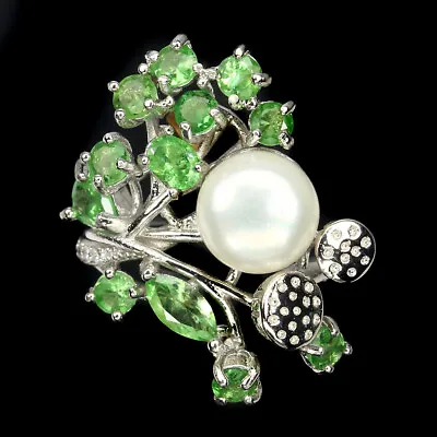 $74.50 • Buy Unheated Marquise Tsavorite 6x3mm Pearl Simulated Cz 925 Sterling Silver Ring