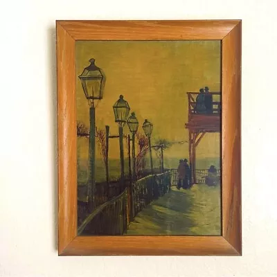 VTG Mid-Century Vincent VAN GOGH Lithograph Print Montmartre Wood Frame • $95