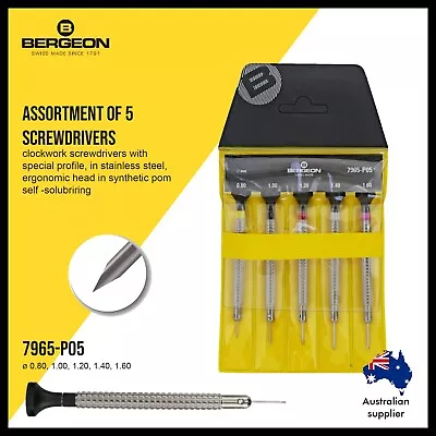 Bergeon 7965-P05 Set Of 5 Swiss Screwdrivers Watchmakers AUSTRALIAN STOCK • $206