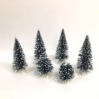 6 Vintage Lemax Miniature Bottle Brush Christmas Trees Flocked Dollhouse Craft • $8.95