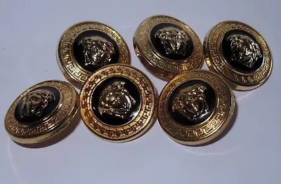 Versace Gold & Black Enamel Medusa Head 0.86 Inch Buttons.Set Of 6.New Old Stock • $38