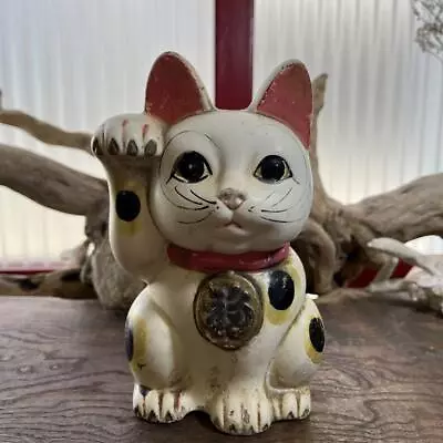 MANEKI NEKO Lucky Cat Piggy Bank Pottery Statue 7.7 In Japanese Antique Figurine • $220