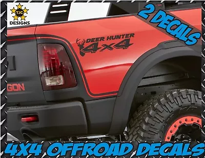 4x4 Truck Bed Decals MATTE BLACK For Dodge Dakota Ram Sticker Set:2 Deer Hunter • $13.50