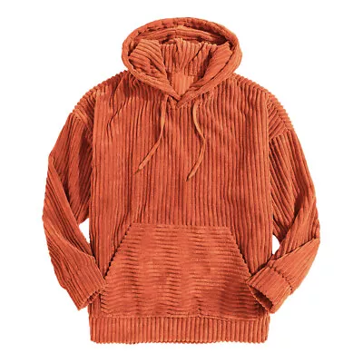 Mens Corduroy Hoodie Tops Workout Casual Blouse Hooded Coat Pullover Sweatshirt • $29.99