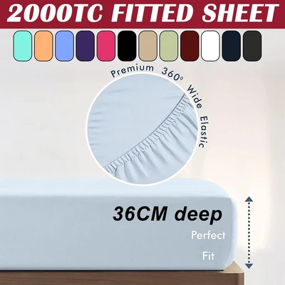 $19.99 • Buy New 2000TC Ultra Soft Bed Fitted Sheet Set Pillowcase Single/Double/Queen/King