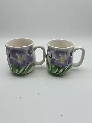 Mary Ann Baker Purple Iris Flower Set Of Mugs • $16
