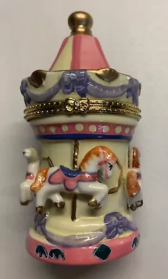 Carousel Merry-Go-Round Trinket Box Hinged Porcelain Vintage Horse Jewelry 5” • $15.95