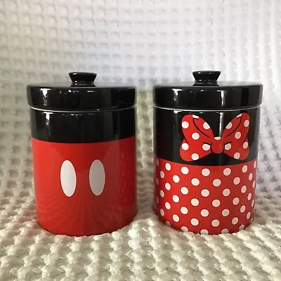 Disney Parks Set Mickey & Minnie Mouse Red Polka Ceramic  Canisters • $35