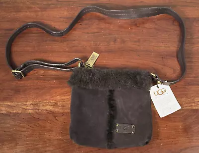 UGG Australia Chocolate Brown Leather Suede Crossbody Bag W/Shearling Trim New • $39.95