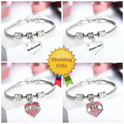 £3.95 • Buy Love Heart Charm Bridesmaid Flowergirl Bracelet Silver Womens Girls Wedding Gift