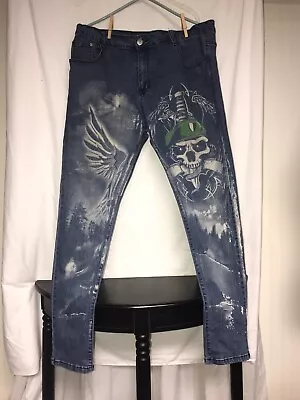 Erica Mens Casual Printed Jeans Skinny Denim Pants 38x32 • $45