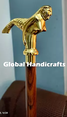 Handmade Ocean Mermaid Handle Brown Wooden Walking Sticks Golden Mermaid Cane • $15.99