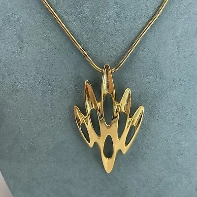 £35 • Buy Vintage Crown Trifari Necklace Abstract Modernist Big Pendant Gold Tone Long 24 