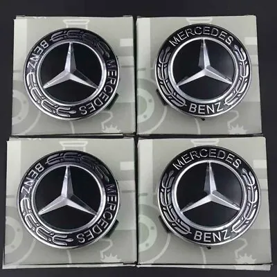$11.96 • Buy SET OF 4 Classic Black Mercedes-Benz 75MM Wheel Rims Center Hub Caps AMG Wreath