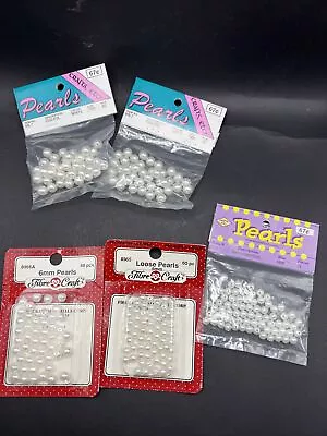 Pearl Bead Lot 5mm 6mm 7 Mm Vintage White New NOS 5 Packs 260 Pcs • $6.50