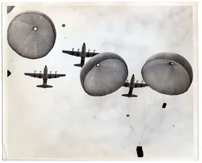 1960s C-130 Hercules Making Airborne Parachute Supply Drop 8x10 Original Photo • $19.99