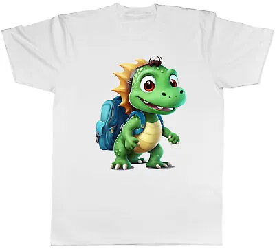 Dinosaur Backpack Mens T-Shirt Back To School Nursery Funny Tee Gift • £8.99