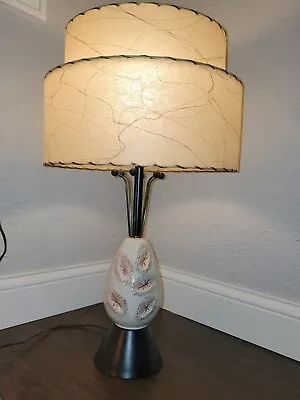 Vtg Atomic 1960s TABLE MCM LAMP W/ Fiberglass Shade Pink Gold Decor Ceramic • $299.99