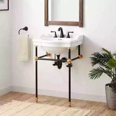 Signature Hardware - Brass Console Stand For 24  Basin Mixed Finish -Black&Gold • $150