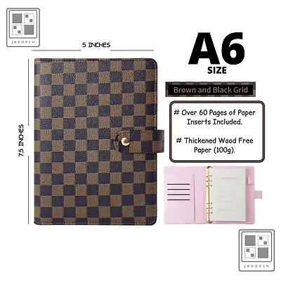 💗 Luxury Checkered Agenda Binder Planner Journal Gift A6 [Brown Pink Gold-Ring] • $33.59