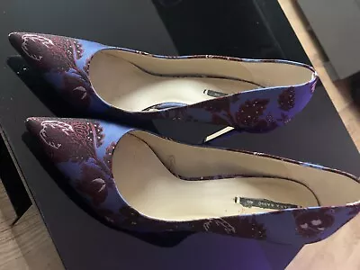 ZARA Blue Print High Heel Leather Court  Shoes NEW SIZE UK 6 EU 39 • £7.99