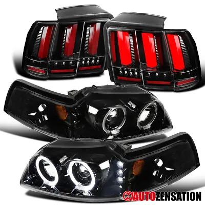 Fit 1999-2004 Mustang Black Halo Projector Headlights+Sequential LED Tail Lamps • $288.78